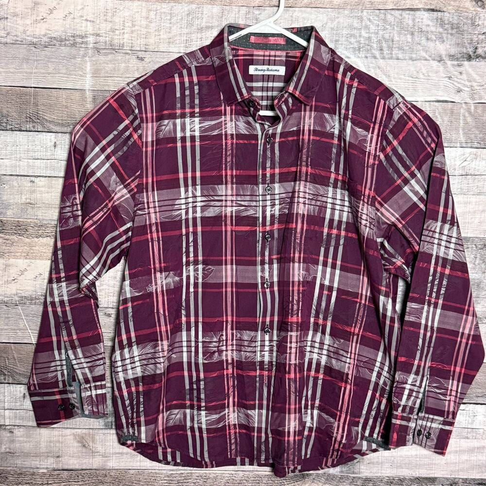 Tommy Bahama Holiday Hula Hawaiian Silk Blend Shirt Mens Large Purple